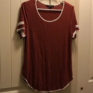 Maroon and white top